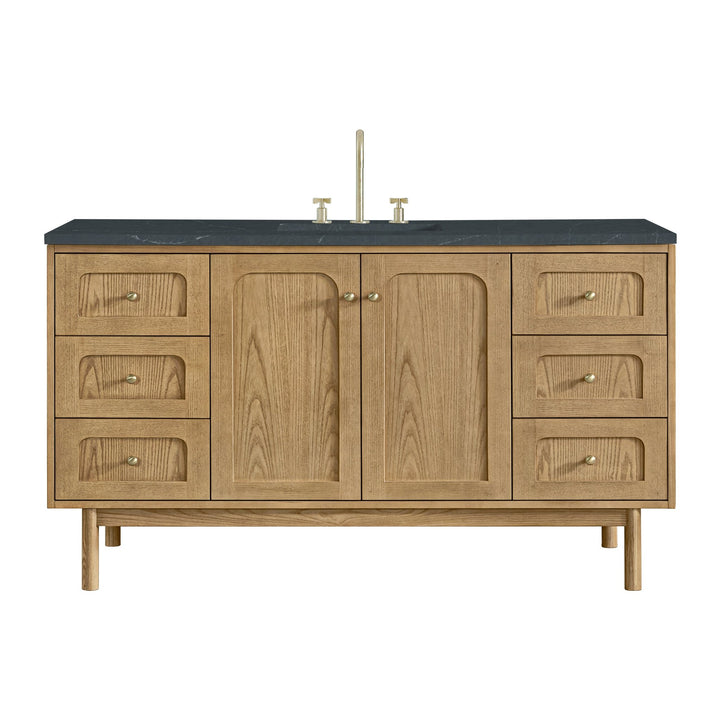 Laurent 60" Single Vanity, Light Natural Oak, w/ 3 CM Charcoal Soapstone Quartz Top