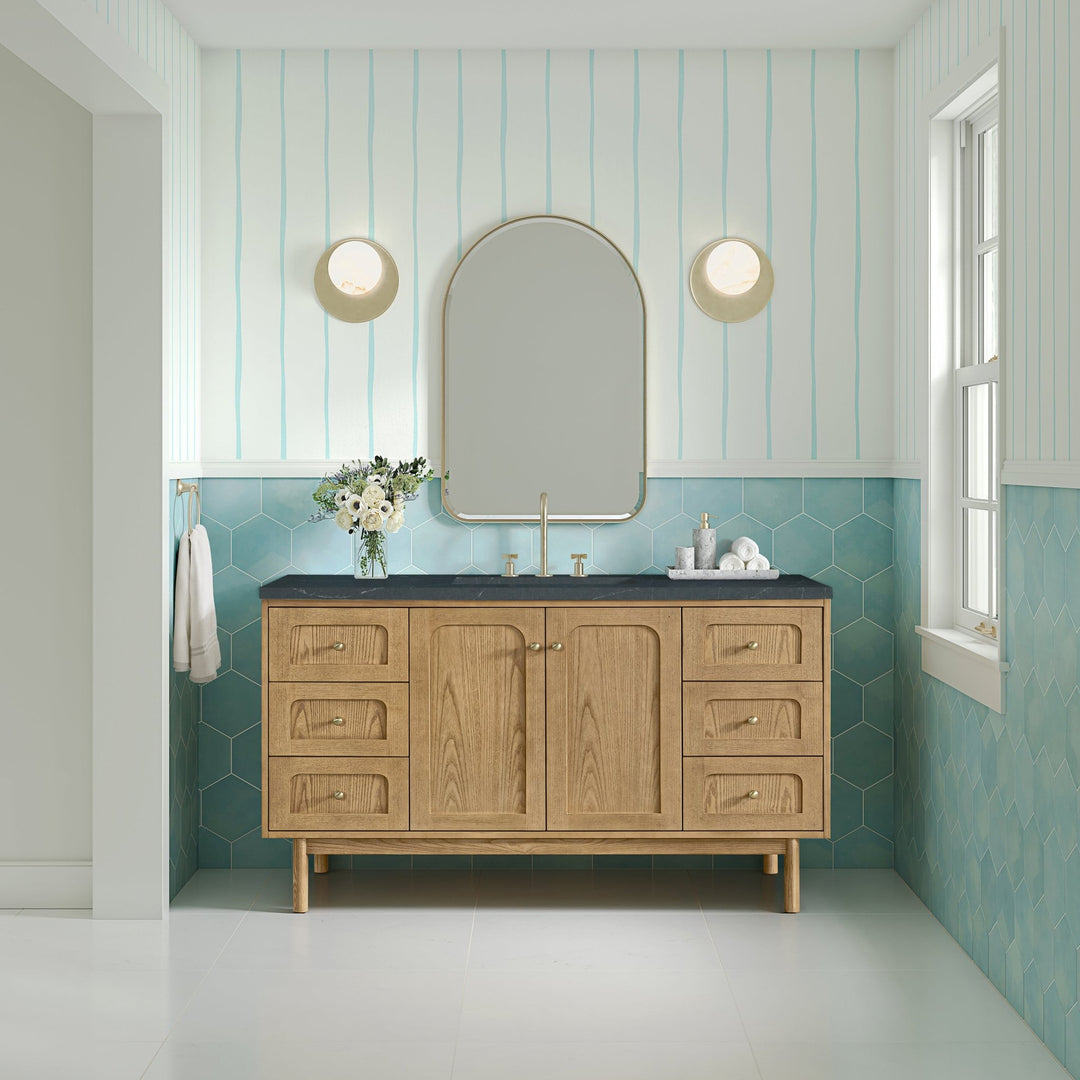 Laurent 60" Single Vanity, Light Natural Oak, w/ 3 CM Charcoal Soapstone Quartz Top