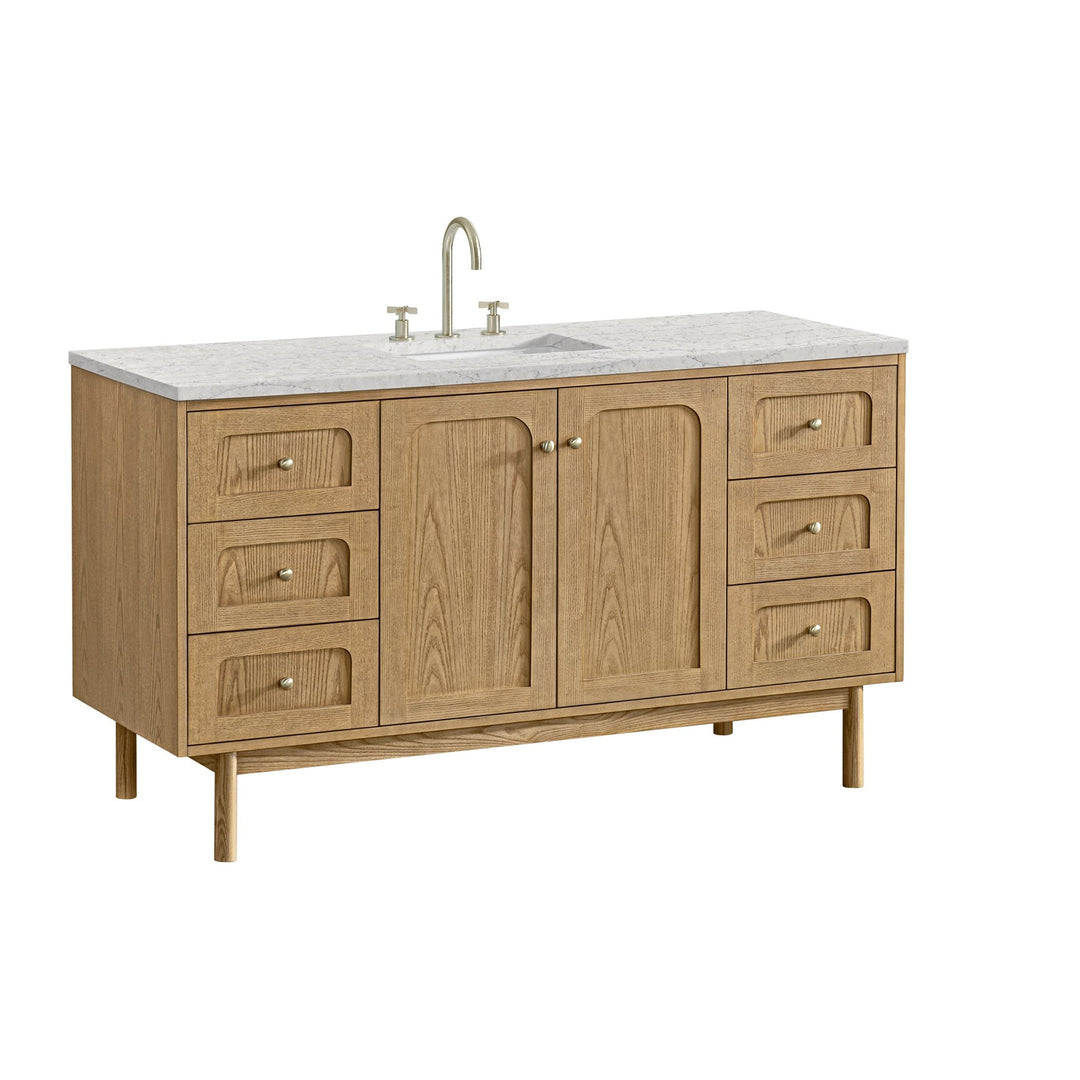 Laurent 60" Single Vanity, Light Natural Oak, w/ 3 CM Eternal Jasmine Pearl Quartz Top