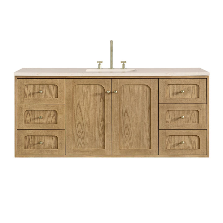 Laurent 60" Single Vanity, Light Natural Oak, w/ 3 CM Eternal Marfil Quartz Top