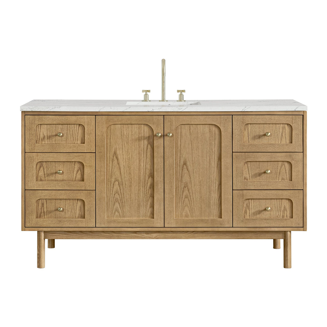 Laurent 60" Single Vanity, Light Natural Oak, w/ 3 CM Ethereal Noctis Quartz Top
