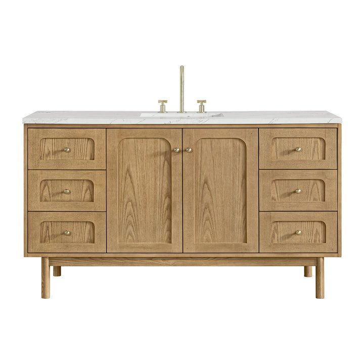 Laurent 60" Single Vanity, Light Natural Oak, w/ 3 CM Ethereal Noctis Quartz Top