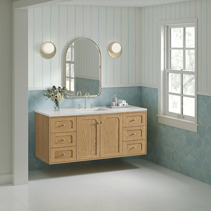 Laurent 60" Single Vanity, Light Natural Oak, w/ 3 CM Lime Delight Quartz Top