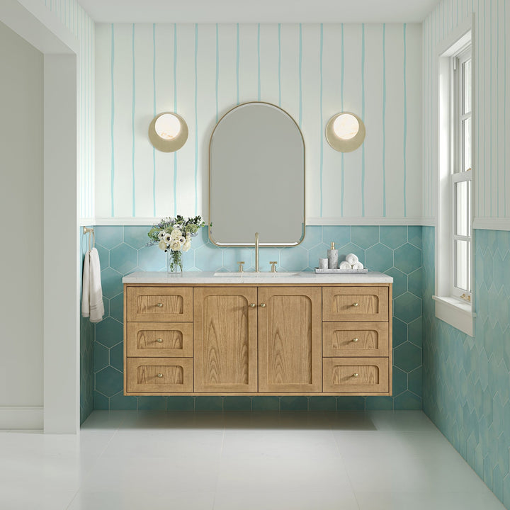 Laurent 60" Single Vanity, Light Natural Oak, w/ 3 CM Lime Delight Quartz Top