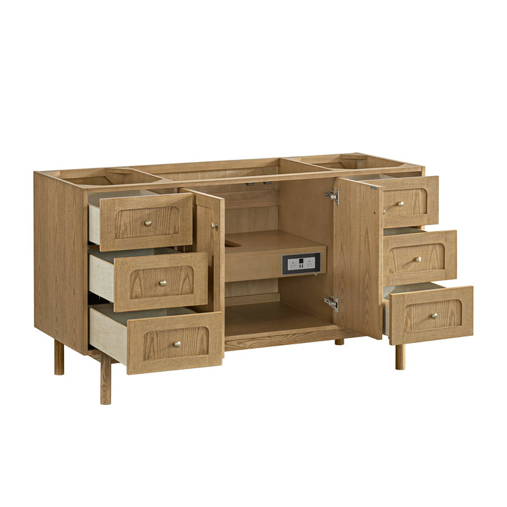 Laurent 60" Single Vanity, Light Natural Oak, w/ 3 CM Lime Delight Quartz Top