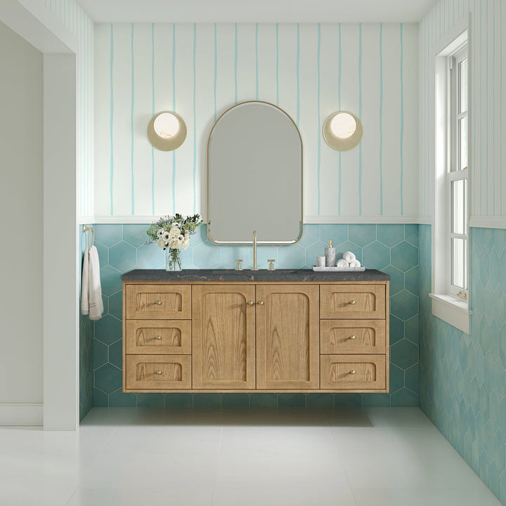 Laurent 60" Single Vanity, Light Natural Oak, w/ 3 CM Parisien Bleu Silestone Top w/ FreePower Wireless Charger