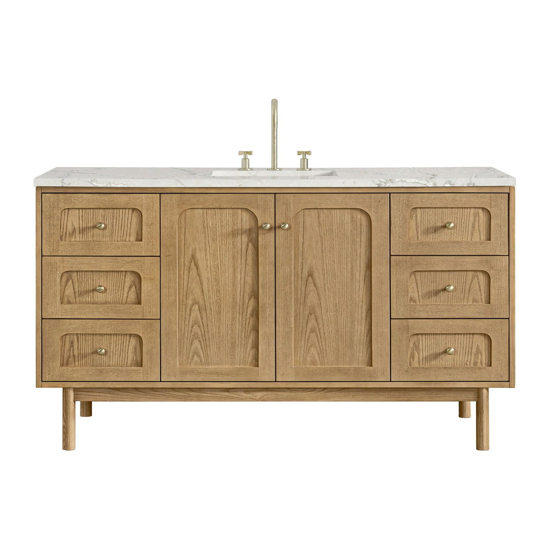 Laurent 60" Single Vanity, Light Natural Oak, w/ 3 CM Victorian Silver Quartz Top