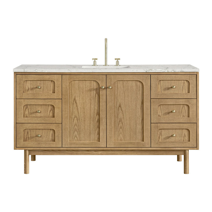 Laurent 60" Single Vanity, Light Natural Oak, w/ 3 CM Victorian Silver Quartz Top