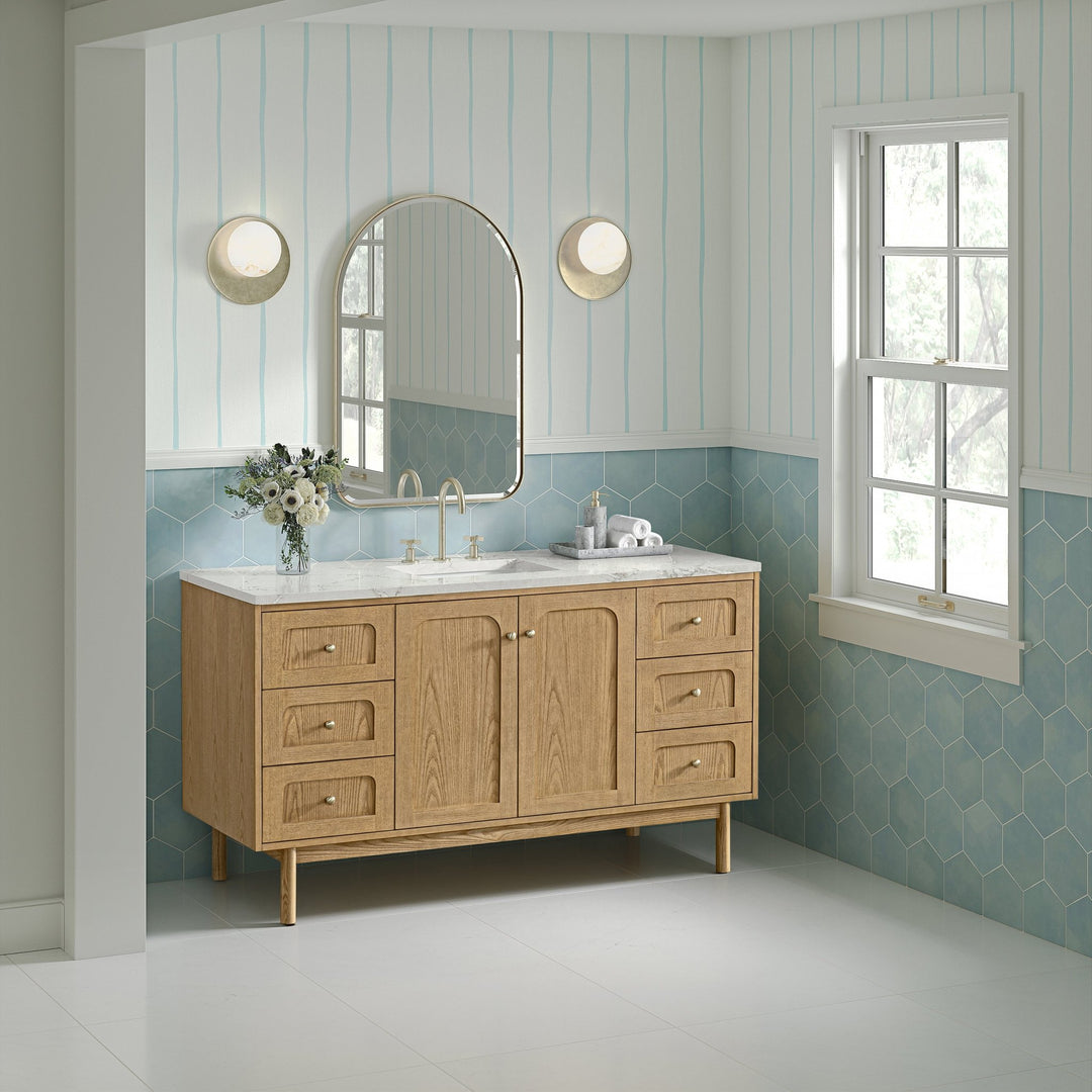 Laurent 60" Single Vanity, Light Natural Oak, w/ 3 CM Victorian Silver Silestone Top w/ FreePower Wireless Charger