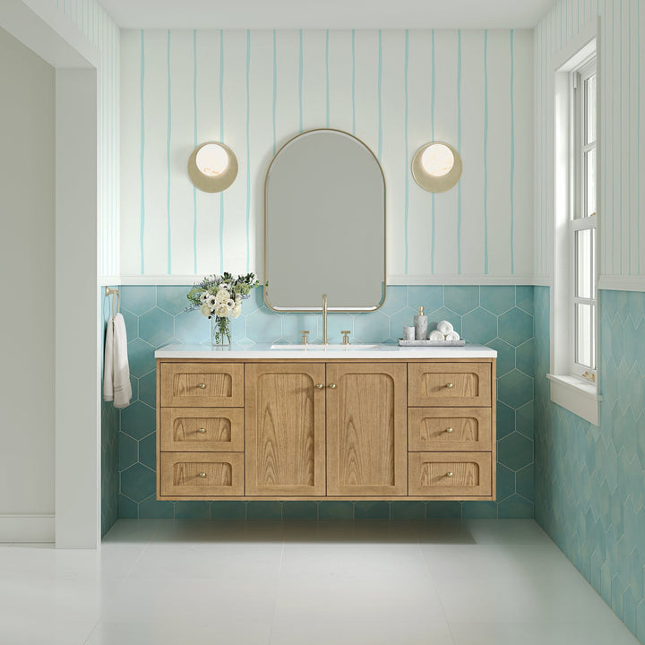Laurent 60" Single Vanity, Light Natural Oak, w/ 3 CM White Zeus Quartz Top