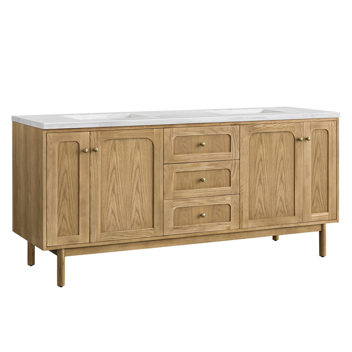 Laurent 72" Double Vanity, Light Natural Oak w/ 3 CM Arctic Fall Top