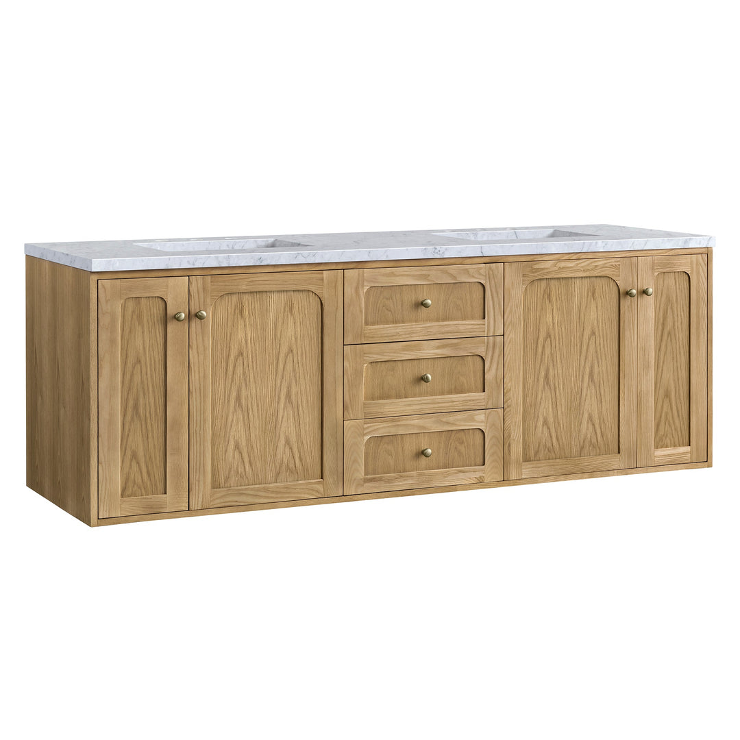 Laurent 72" Double Vanity, Light Natural Oak w/ 3 CM Carrara Marble Top