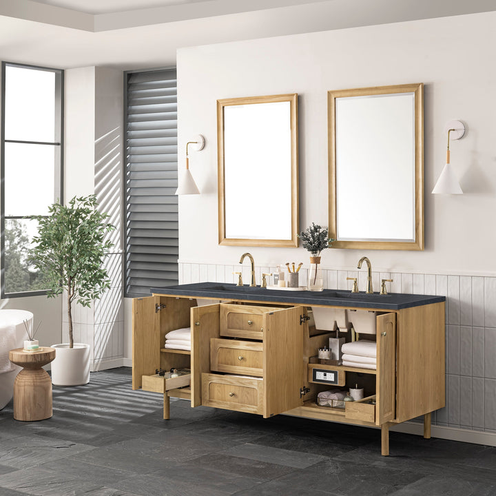 Laurent 72" Double Vanity, Light Natural Oak w/ 3 CM Charcoal Soapstone Top