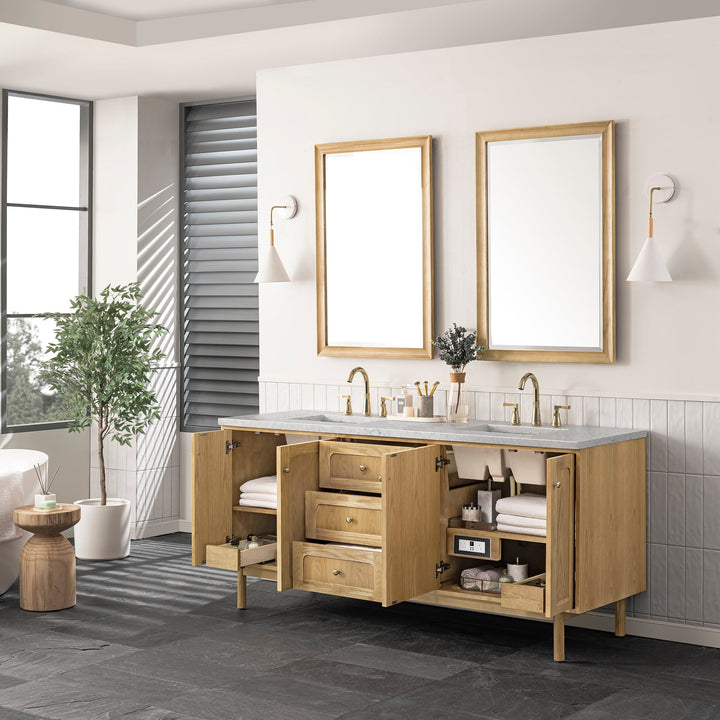 Laurent 72" Double Vanity, Light Natural Oak w/ 3 CM Eternal Jasmine Pearl Top