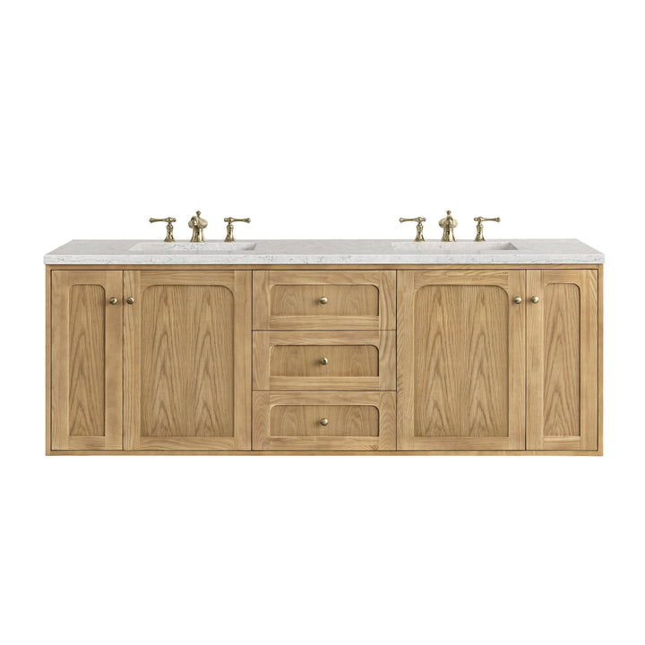 Laurent 72" Double Vanity, Light Natural Oak w/ 3 CM Eternal Jasmine Pearl Top