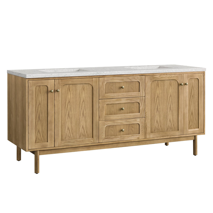 Laurent 72" Double Vanity, Light Natural Oak w/ 3 CM Eternal Jasmine Pearl Top