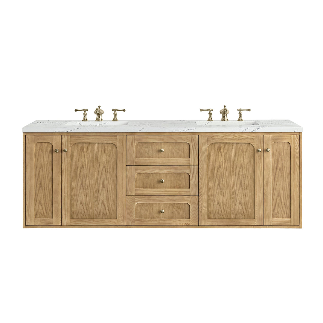 Laurent 72" Double Vanity, Light Natural Oak w/ 3 CM Ethereal Noctis Top w/FreePower Wireless Charger