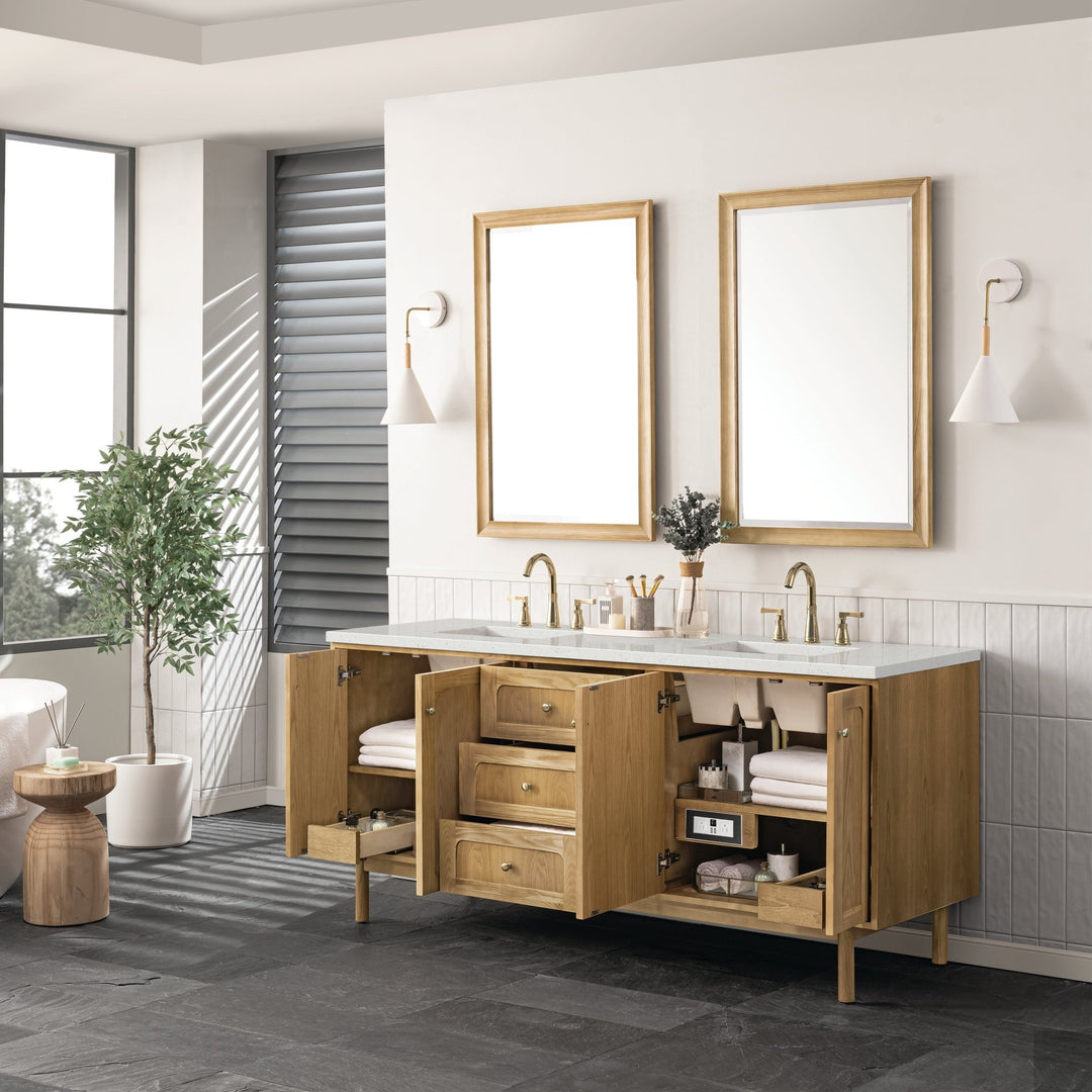 Laurent 72" Double Vanity, Light Natural Oak w/ 3 CM Lime Delight Top