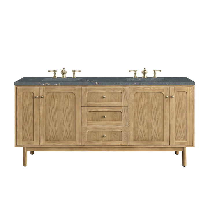 Laurent 72" Double Vanity, Light Natural Oak w/ 3 CM Parisien Bleu Top w/FreePower Wireless Charger