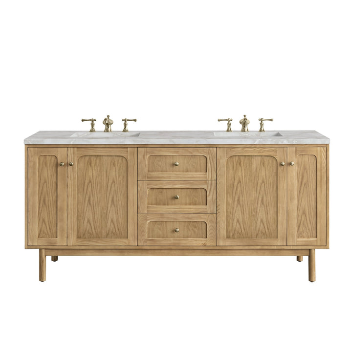 Laurent 72" Double Vanity, Light Natural Oak w/ 3 CM Victorian Silver Top