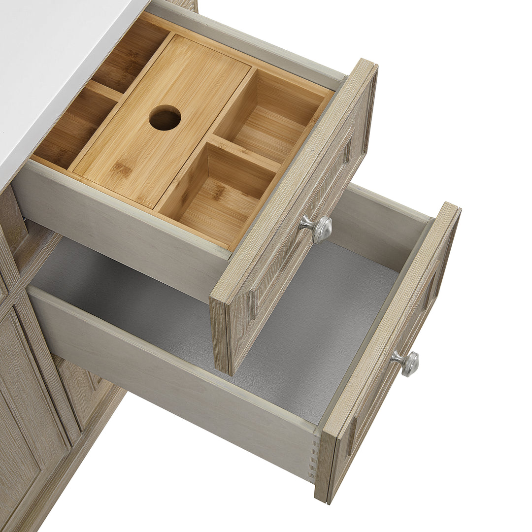 Lorelai 48" Single Vanity, Whitewashed Oak w/ 3 CM Victorian Silver Silestone Top w/FreePower Wireless Charger