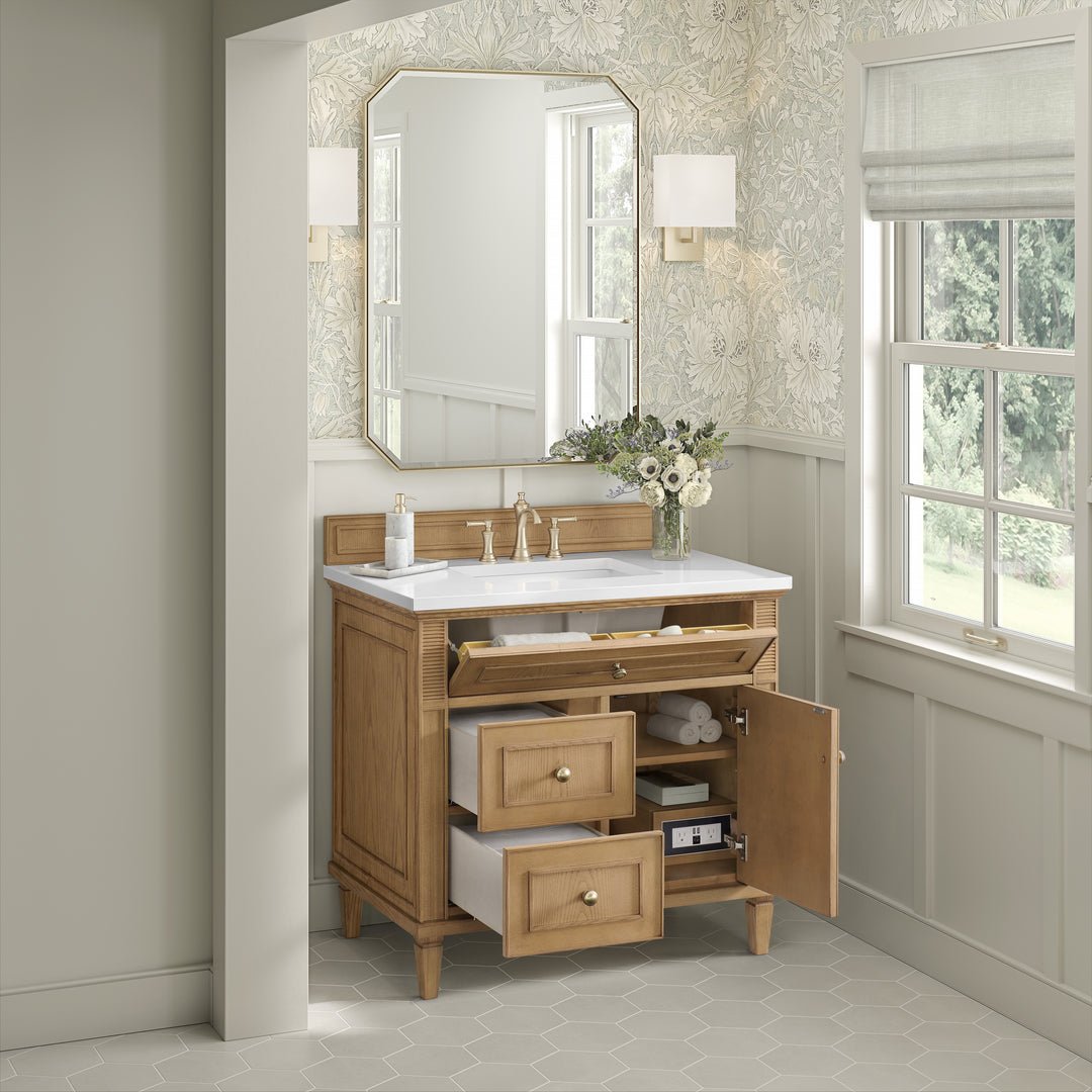 Lorelai 36" Single Vanity, Light Natural Oak w/ 3 CM White Zeus Silestone Top