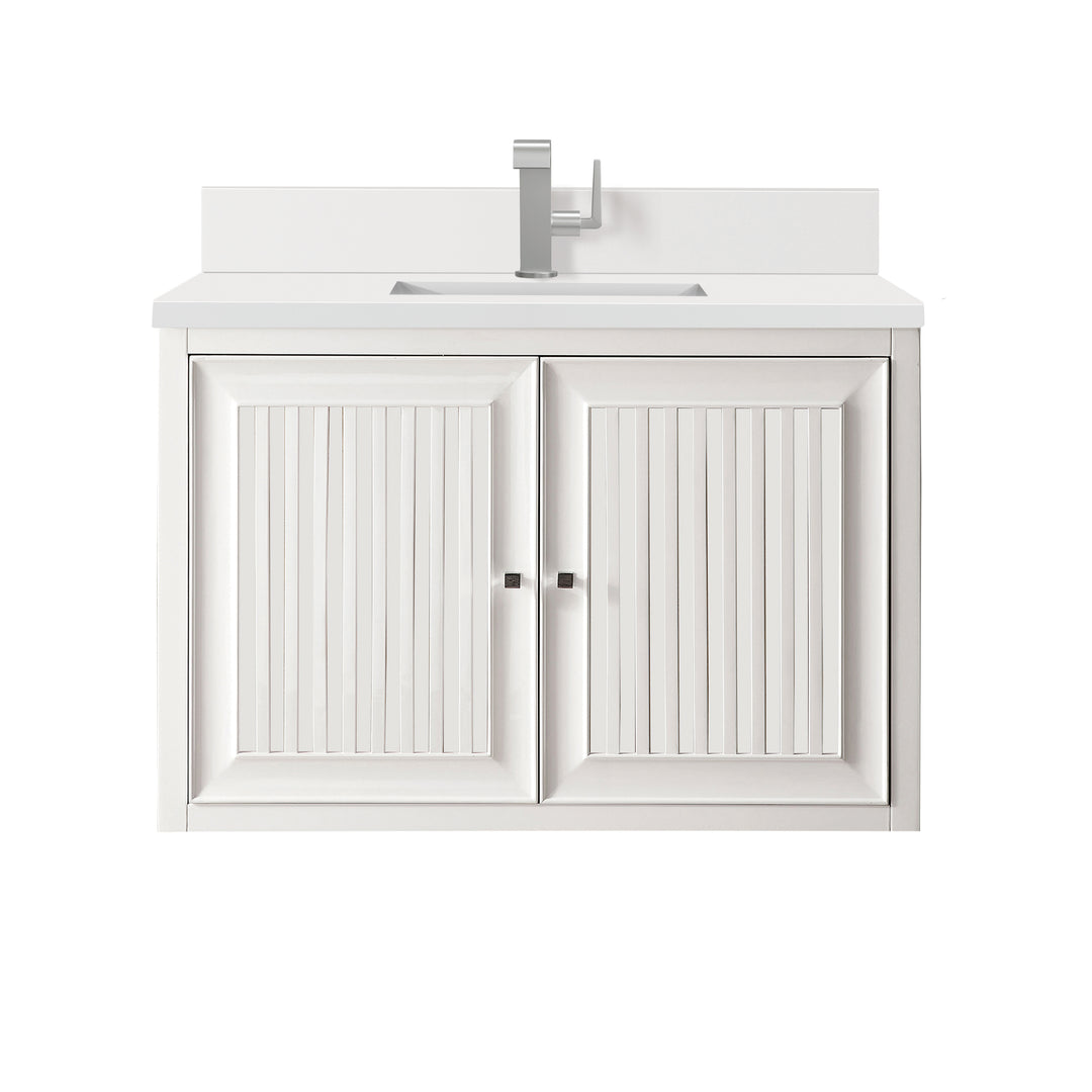 Athens 36" Single Vanity, Glossy White w/ Single Hole 3 CM White Zeus Silestone Top & Backsplash