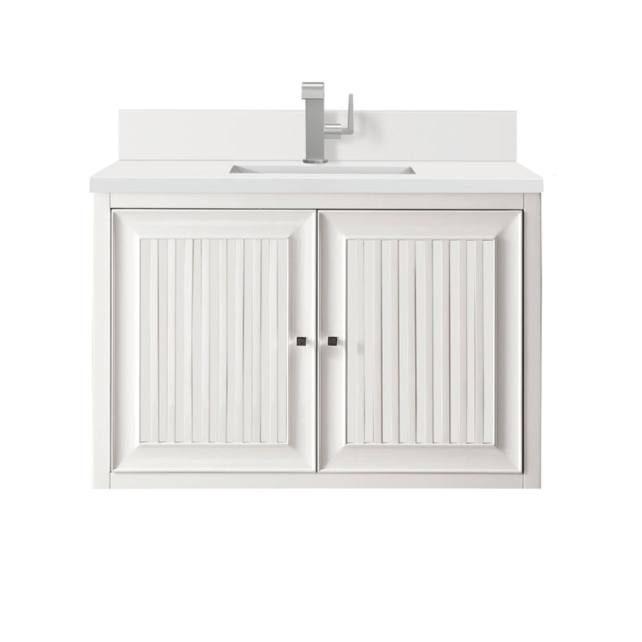 Athens 36" Single Vanity, Glossy White w/ Single Hole 3 CM White Zeus Silestone Top & Backsplash