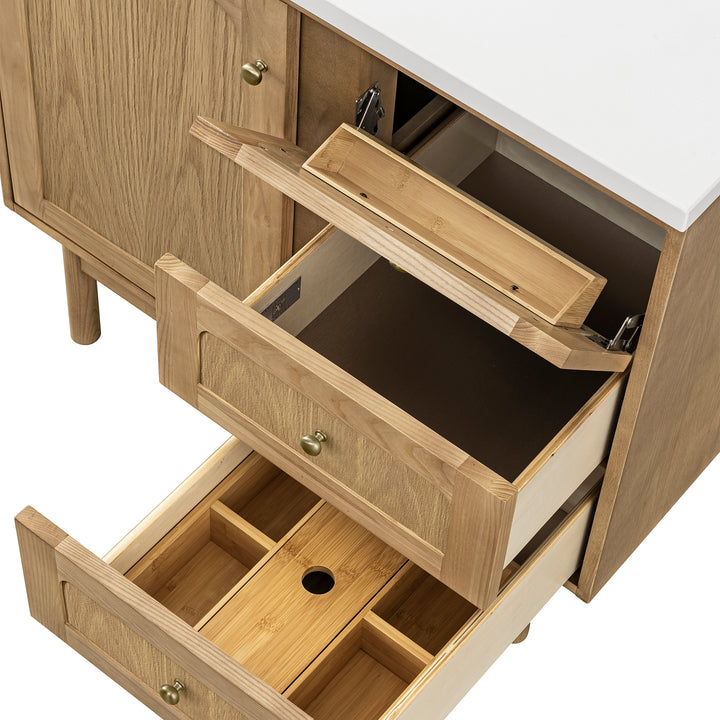 Laurent 36" Single Vanity, Light Natural Oak w/ 3 CM Arctic Fall Top