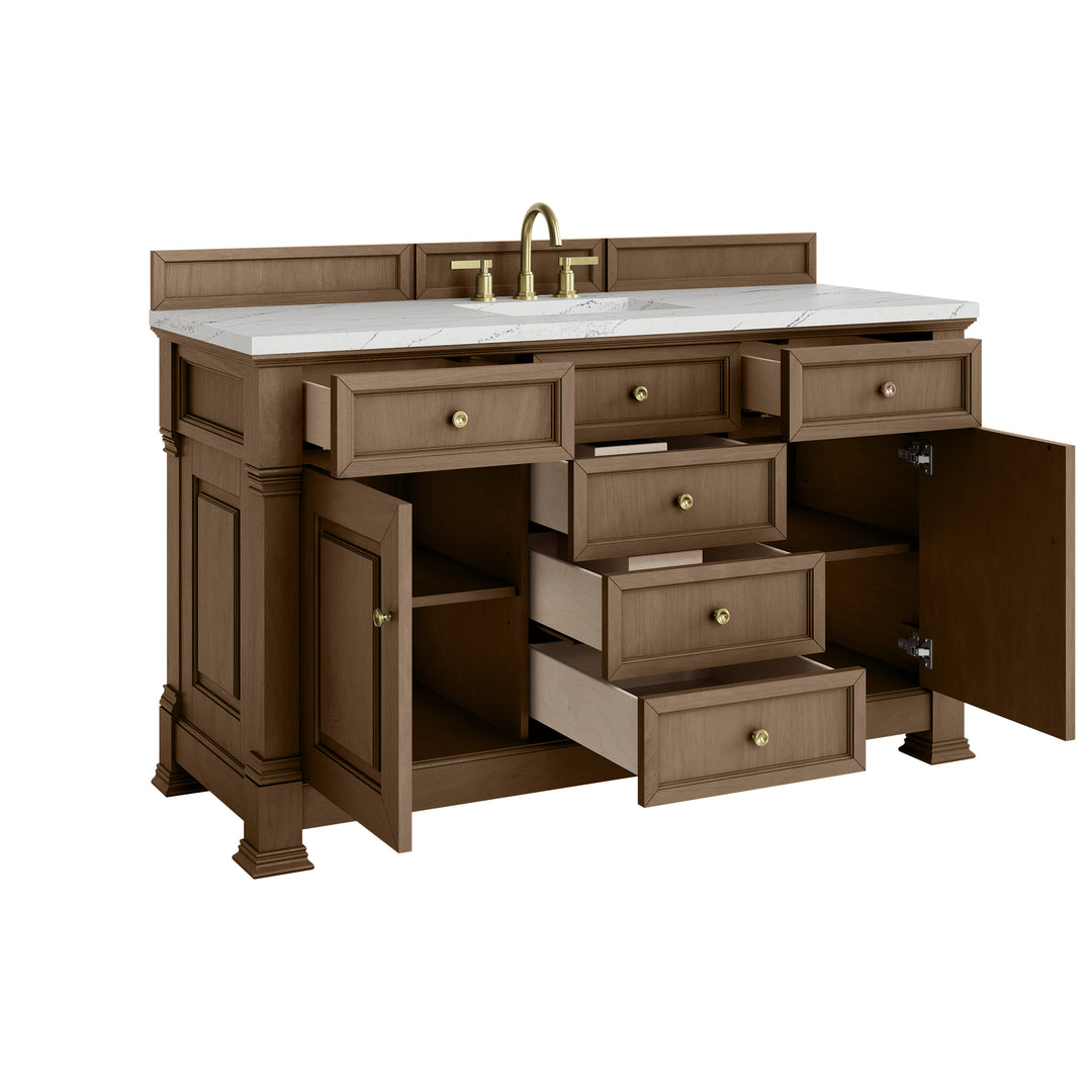 Brookfield 60" Single Vanity, Pecan w/ 3 CM Ethereal Noctis Silestone® Top