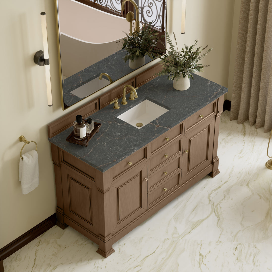Brookfield 60" Single Vanity, Pecan w/ 3 CM Parisien Bleu Silestone® Top
