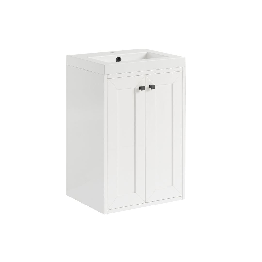 Chianti 20" Single Vanity, Glossy White, Matte Black, w/ White Glossy Composite Stone Top