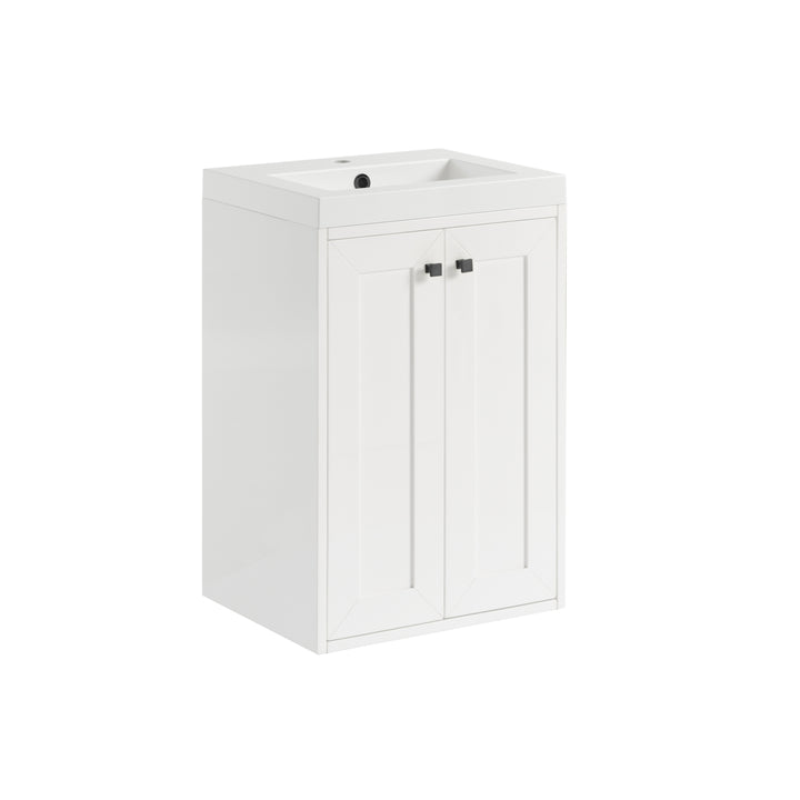 Chianti 20" Single Vanity, Glossy White, Matte Black, w/ White Glossy Composite Stone Top