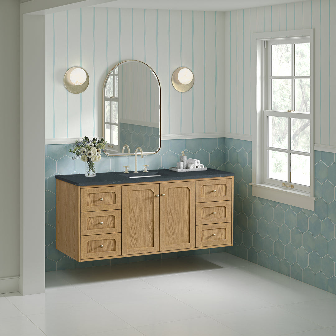 Laurent 60" Single Vanity, Light Natural Oak, w/ 3 CM Charcoal Soapstone Quartz Top