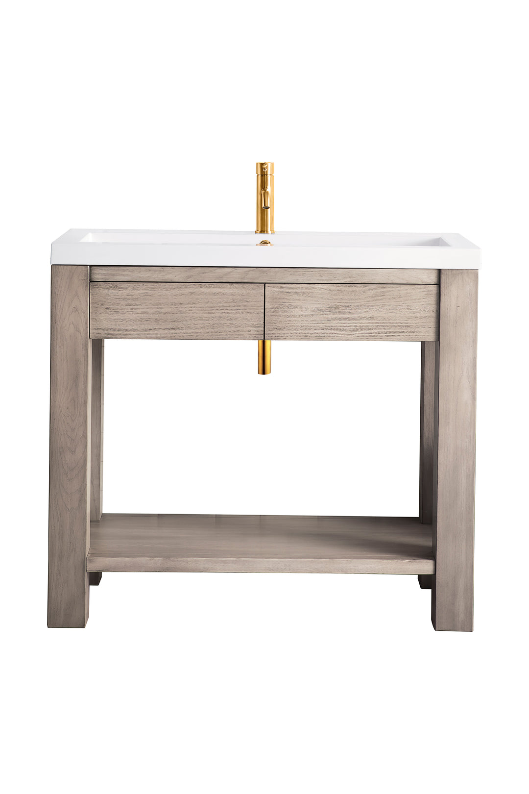 Brooklyn 39.5" Single Console Vanity, Platinum Ash w/ White Glossy Composite Stone Top