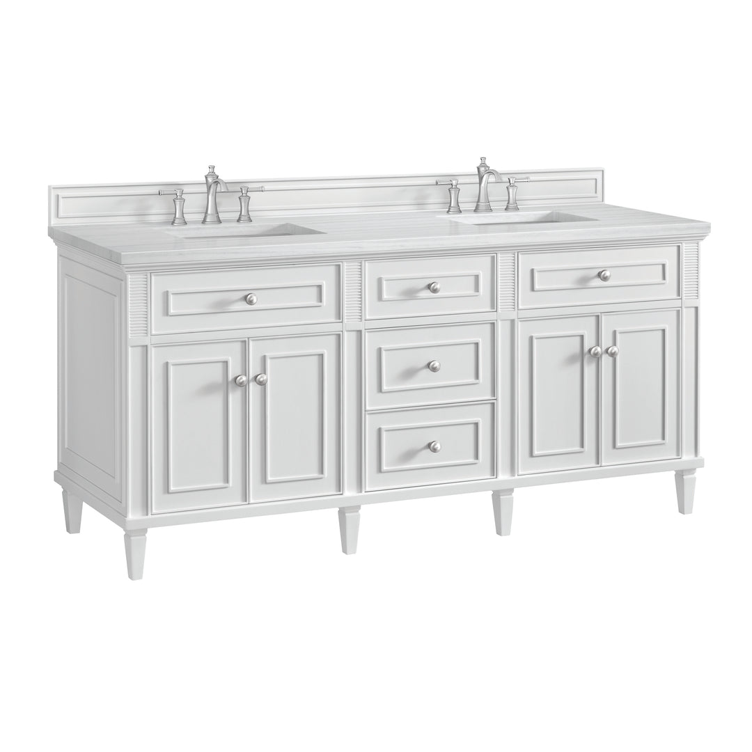 Lorelai 72" Double Vanity, Bright White w/ 3 CM Arctic Fall Solid Surface Top
