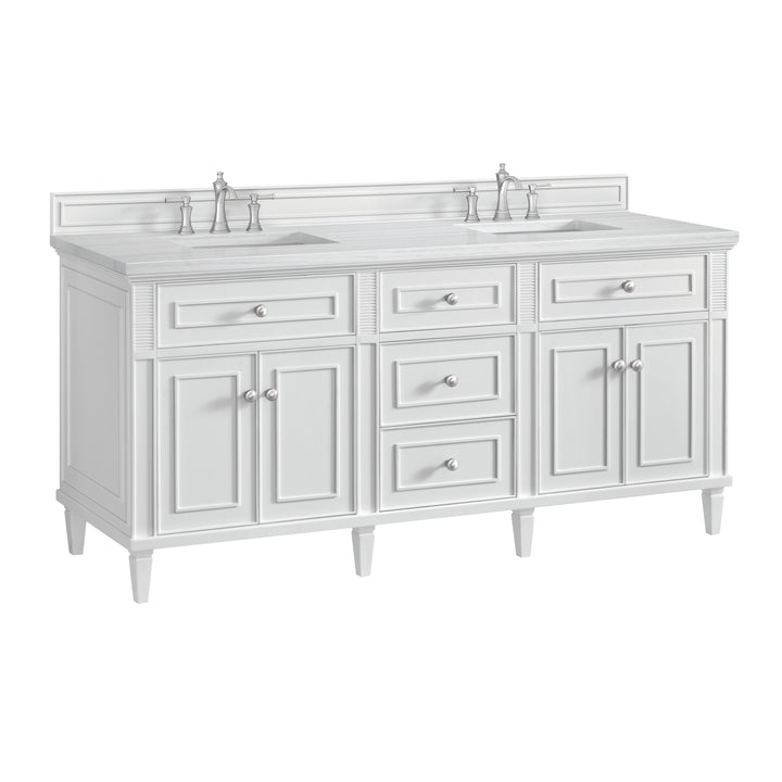 Lorelai 72" Double Vanity, Bright White w/ 3 CM Arctic Fall Solid Surface Top