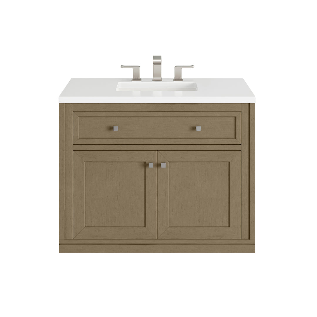 Chicago 36" Single Vanity, Walnut Whisper, w/ 3 CM White Zeus Silestone® Top