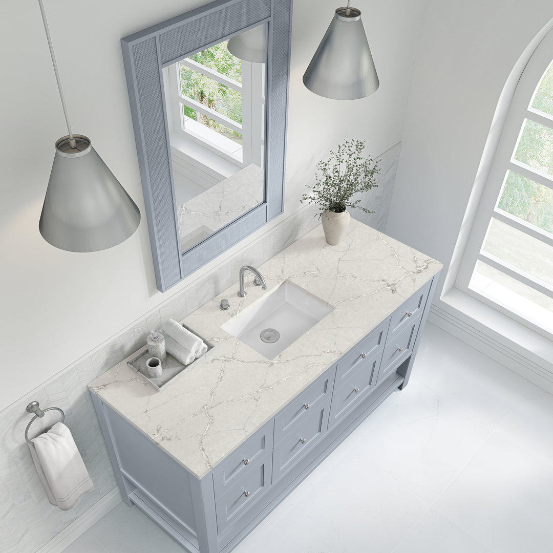 Breckenridge 60" Single Vanity, Serenity Blue, w/ 3 CM Victorian Silver Quartz Top