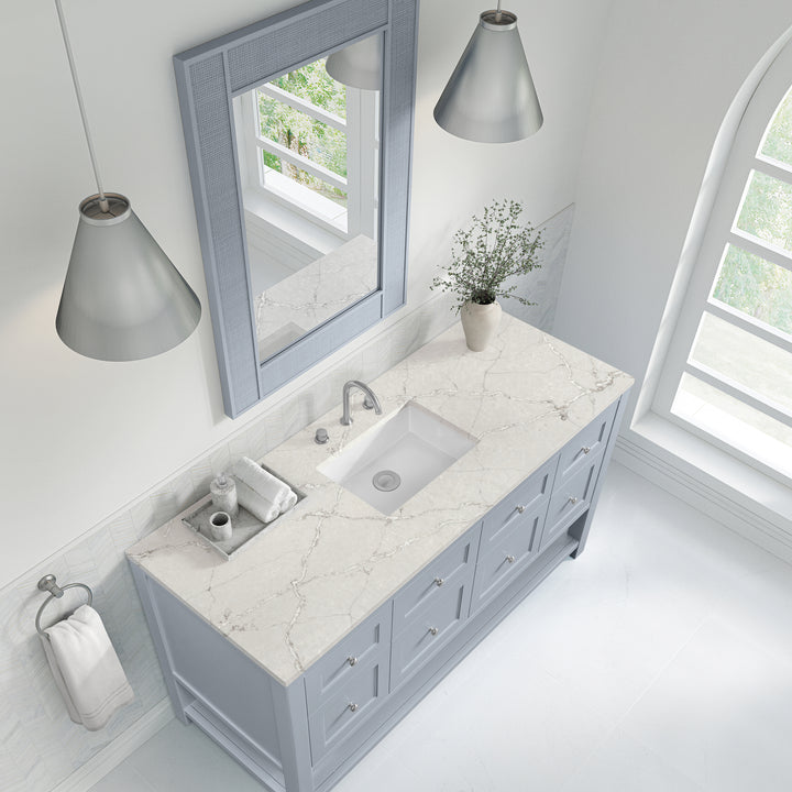 Breckenridge 60" Single Vanity, Serenity Blue, w/ 3 CM Victorian Silver Quartz Top