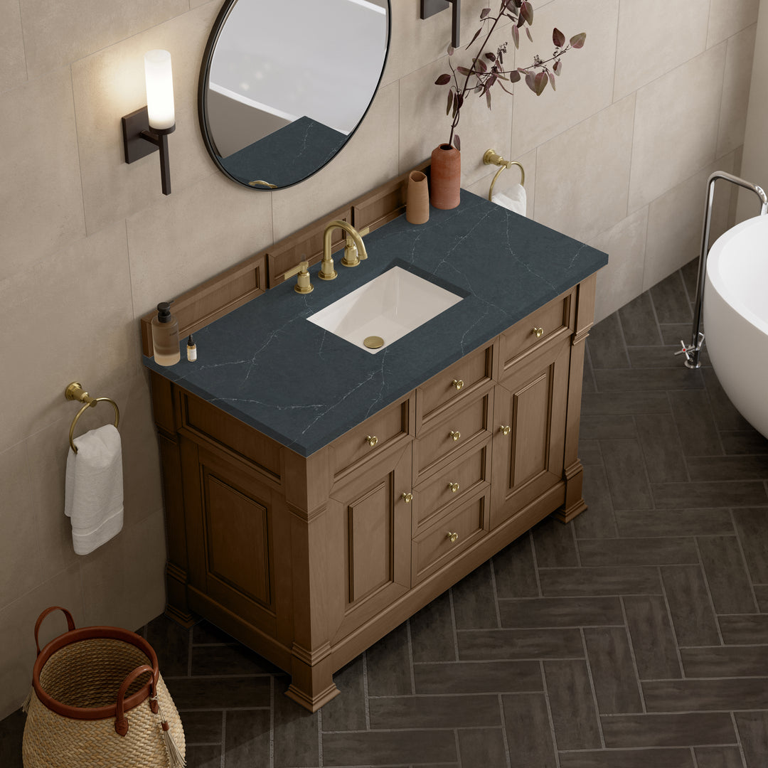 Brookfield 48" Single Vanity, Pecan w/3 CM Charcoal Soapstone Silestone® Top
