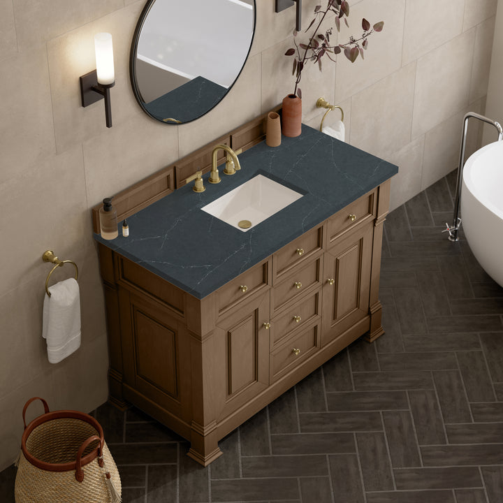 Brookfield 48" Single Vanity, Pecan w/3 CM Charcoal Soapstone Silestone® Top