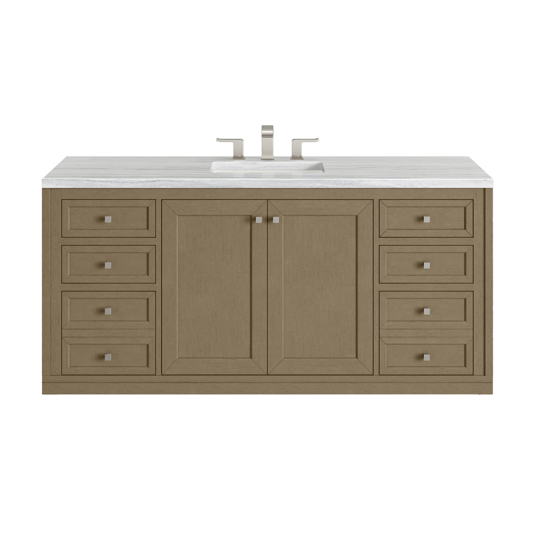 Chicago 60" Single Vanity, Walnut Whisper, w/ 3 CM Arctic Fall Solid Surface Top