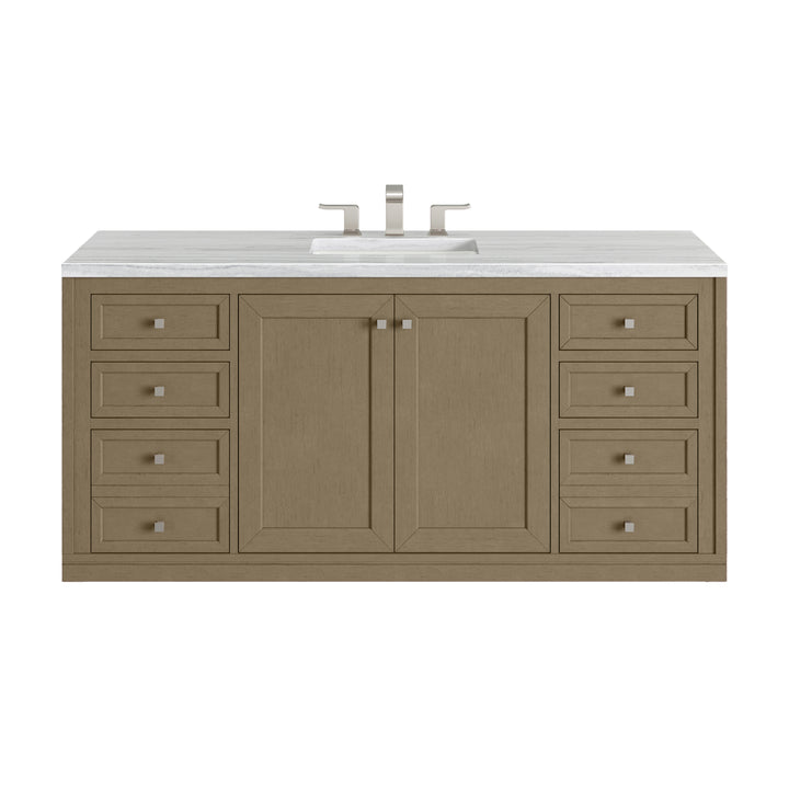 Chicago 60" Single Vanity, Walnut Whisper, w/ 3 CM Arctic Fall Solid Surface Top