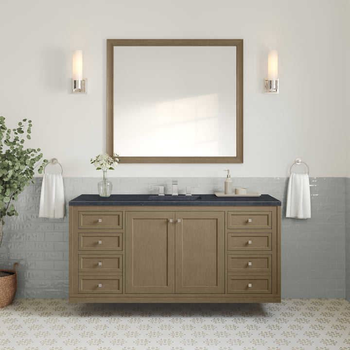 Chicago 60" Single Vanity, Walnut Whisper, w/ 3 CM Charcoal Soapstone Silestone® Top