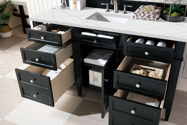Brittany 60" Single Vanity, Black Onyx, w/ 3 CM Ethereal Noctis Silestone Top w/FreePower Wireless Charger