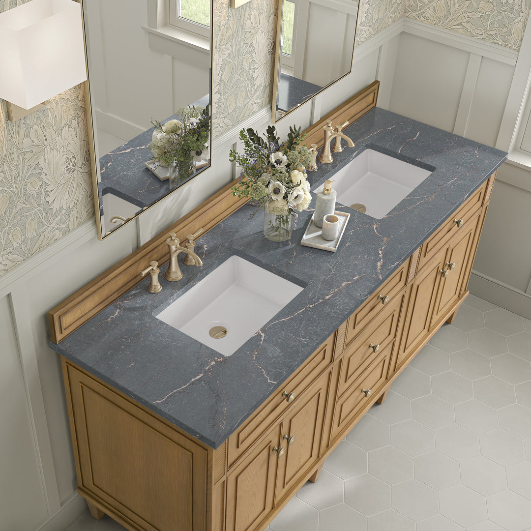 Lorelai 72" Double Vanity, Light Natural Oak w/ 3 CM White Zeus Silestone Top