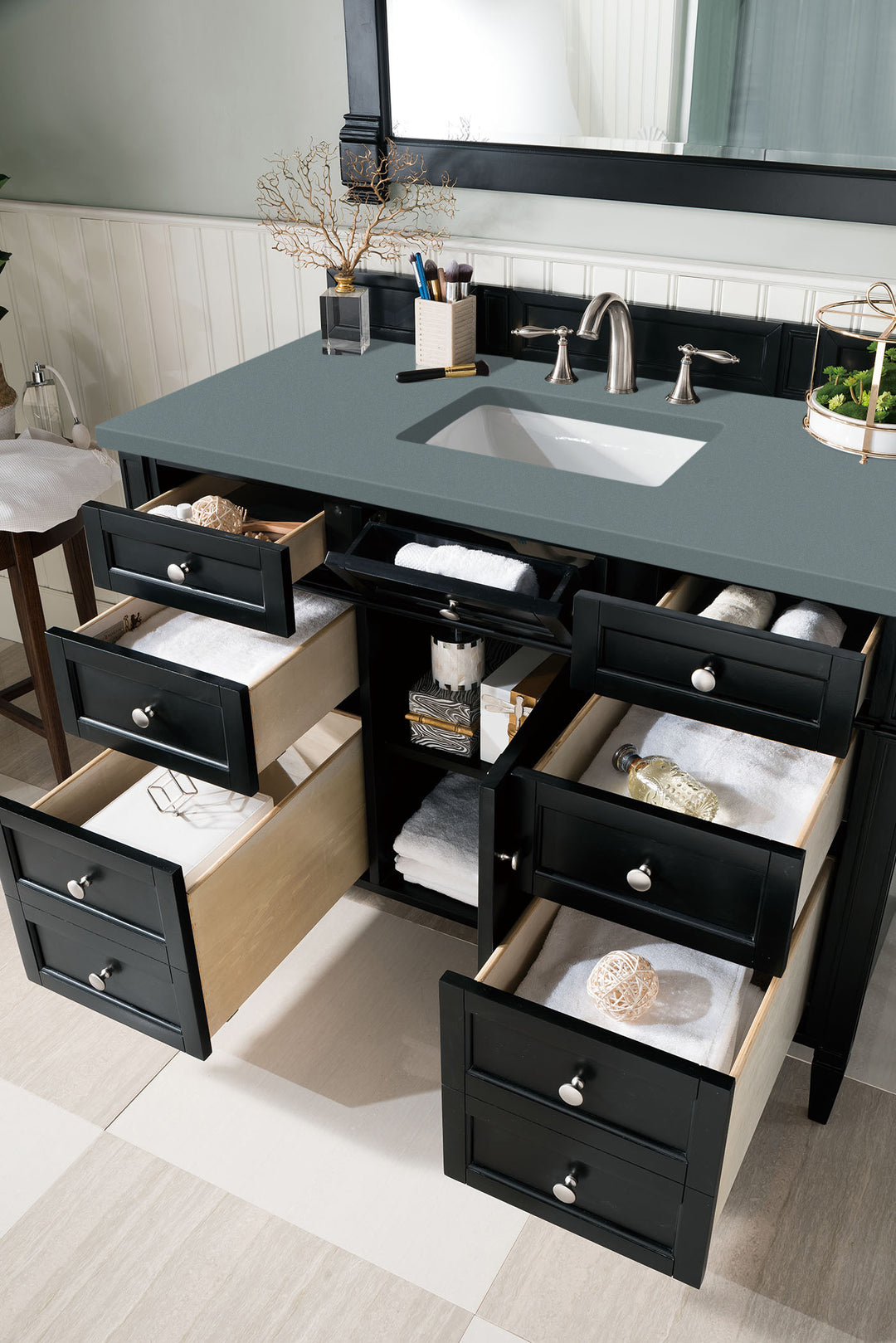 Brittany 48" Single Vanity, Black Onyx w/ 3 CM Cala Blue Silestone Top