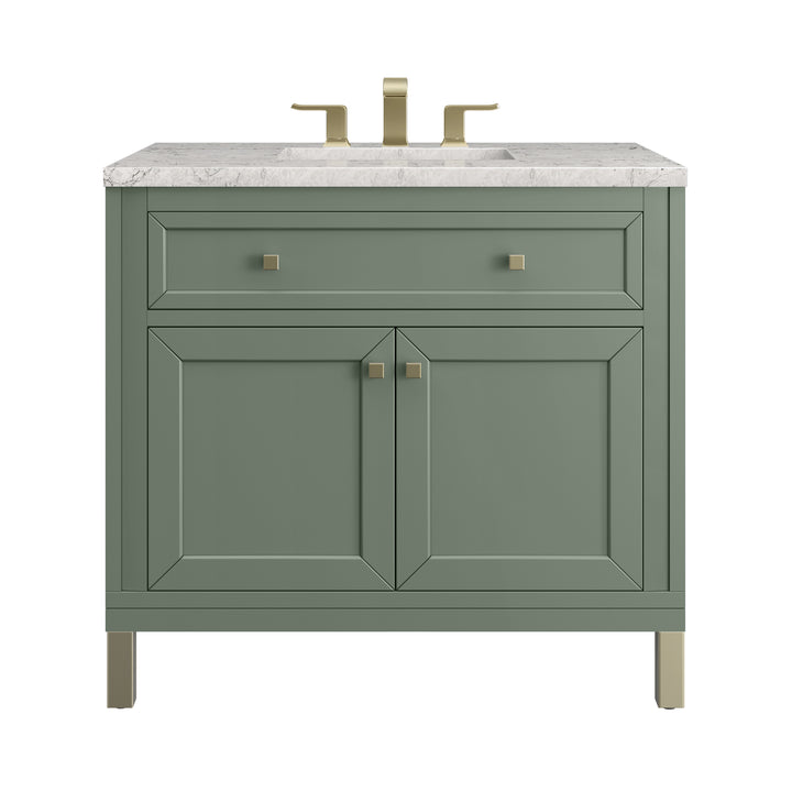 Chicago 36" Single Vanity, Smokey Celadon, w/ 3 CM Eternal Jasmine Pearl Silestone® Top