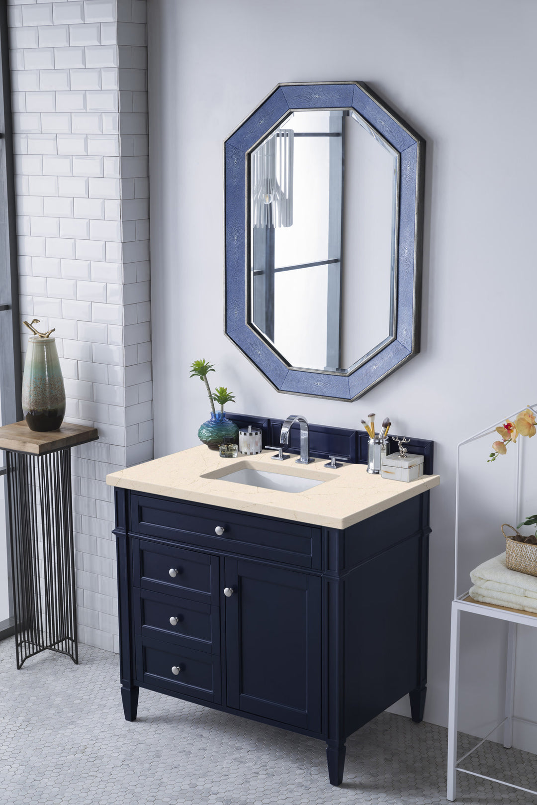 Brittany 36" Single Vanity, Victory Blue w/ 3 CM Eternal Marfil Silestone Top